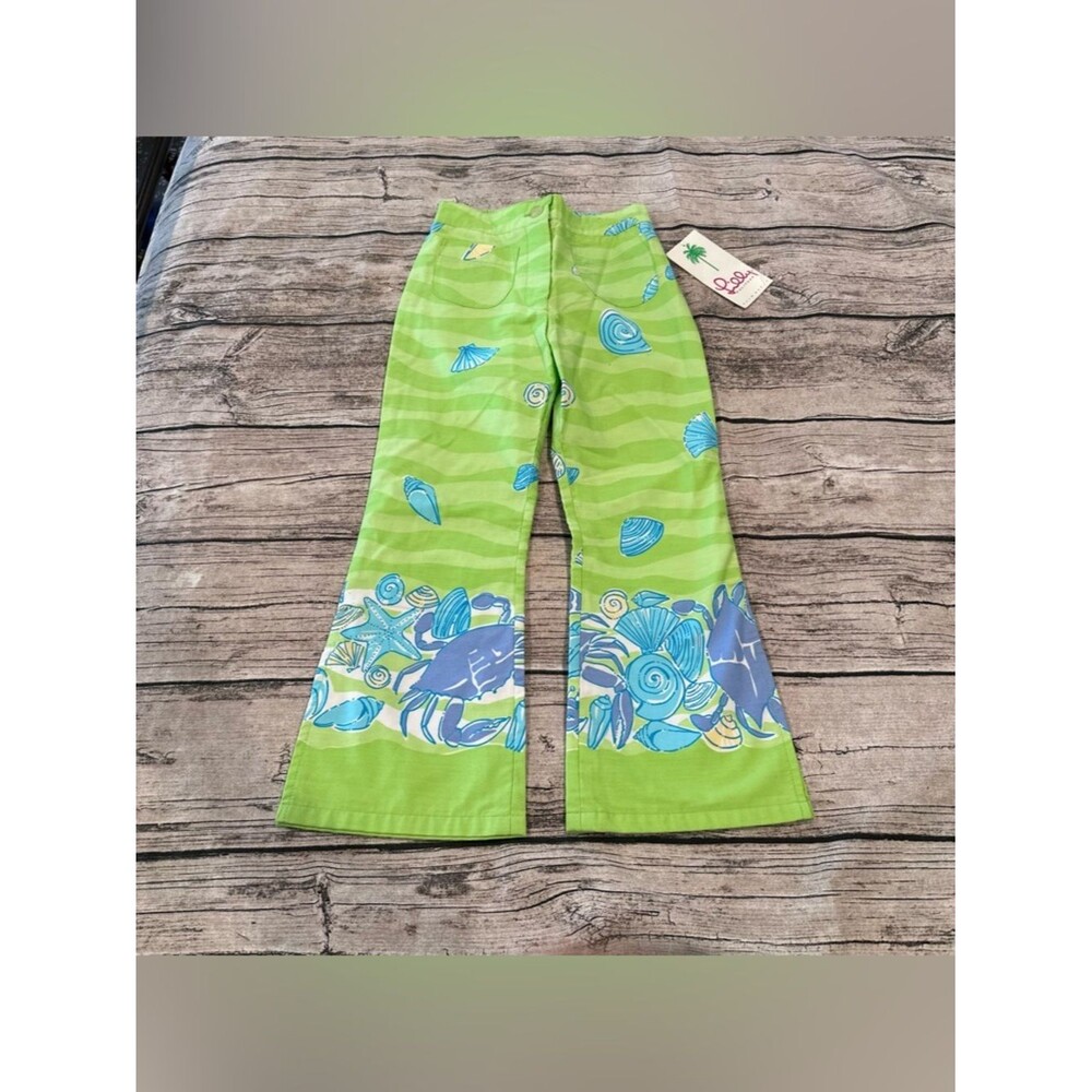 Vintage Lilly Pulitzer Green and Blue Seashell Print Cotton Pants Size 6 NWT
